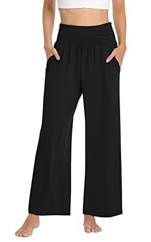 TARSE Plus Size Pants for Women Ladies Elastic Waist Yoga Pants Casual Comfy Soft Lounge Pajama Flowy Pants Pockets Sweatpants(Black,3XL XXXL) - Image 1
