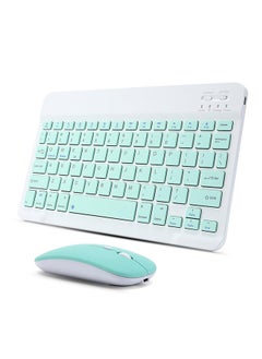Ultra-Slim Bluetooth Keyboard & Mouse Combo Rechargeable Portable Wireless Keyboard Mouse Set for Tablet iPhone iPad Computer PC Laptop- Light Blue