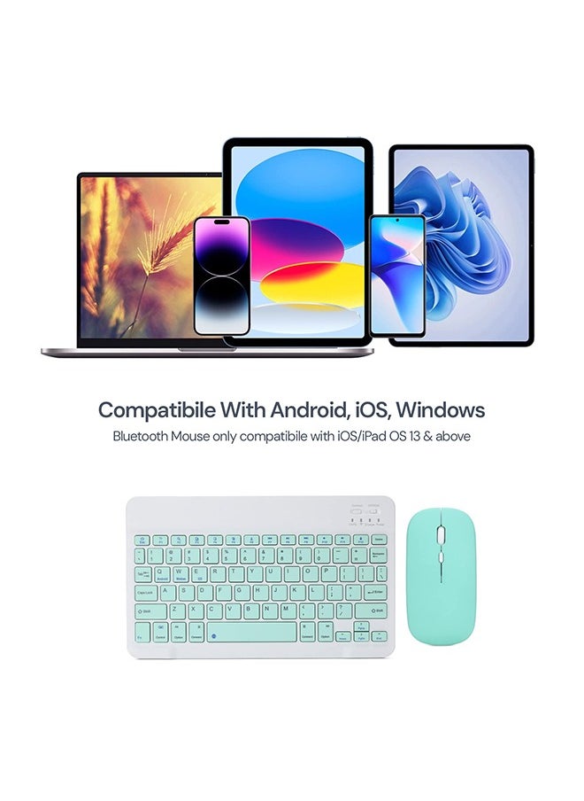 O Ozone - Ultra-Slim Bluetooth Keyboard & Mouse Combo Rechargeable Portable Wireless Keyboard Mouse Set for Tablet iPhone iPad Computer PC Laptop- Light Blue - Image 1