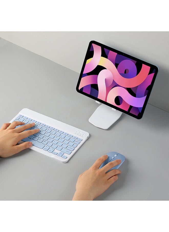 O Ozone - Ultra-Slim Bluetooth Keyboard & Mouse Combo Rechargeable Portable Wireless Keyboard Mouse Set for Tablet iPhone iPad Computer PC Laptop- Light Blue - Image 1