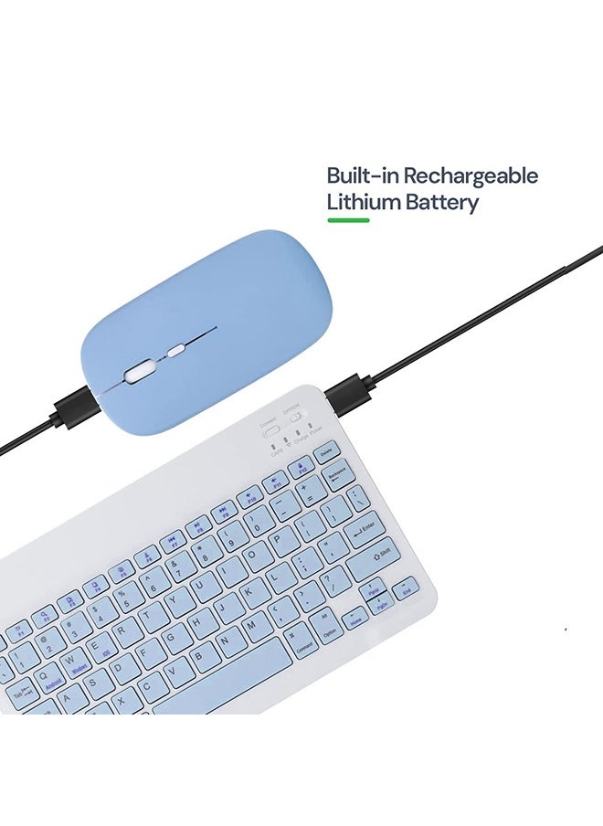 O Ozone - Ultra-Slim Bluetooth Keyboard & Mouse Combo Rechargeable Portable Wireless Keyboard Mouse Set for Tablet iPhone iPad Computer PC Laptop- Light Blue - Image 1