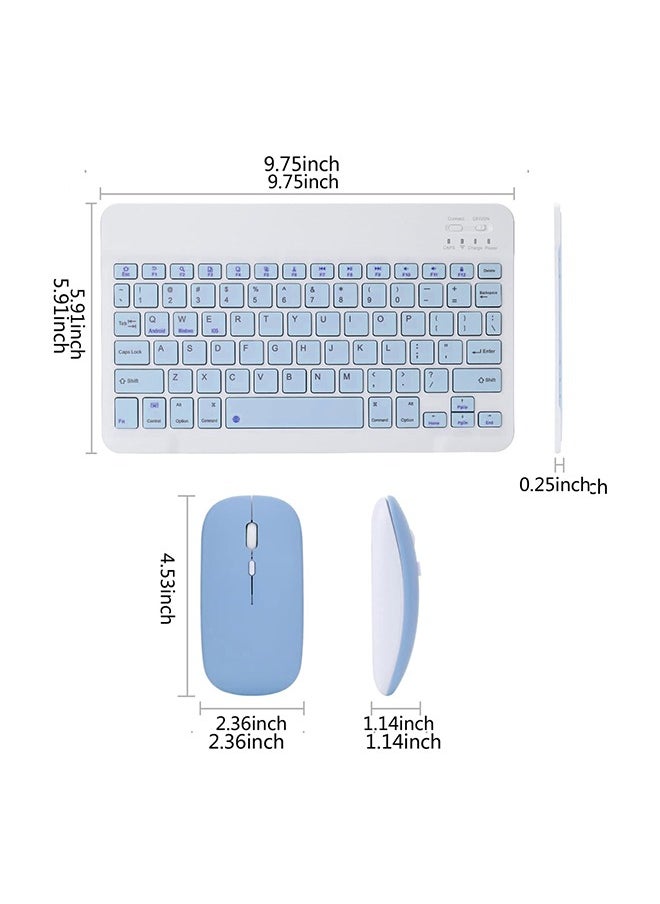 O Ozone - Ultra-Slim Bluetooth Keyboard & Mouse Combo Rechargeable Portable Wireless Keyboard Mouse Set for Tablet iPhone iPad Computer PC Laptop- Light Blue - Image 1