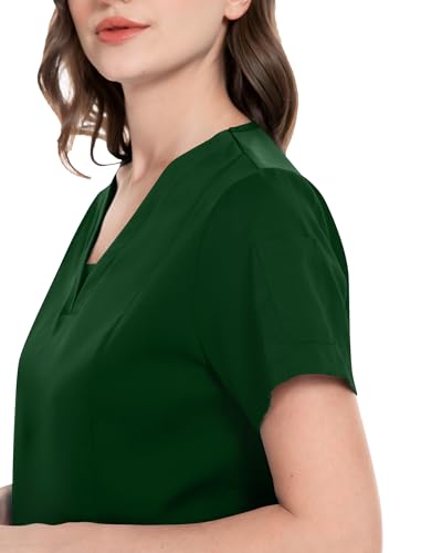 niaahinn Scrub Suit Set for Women Modern V-neck Top & Tapered Leg Jogger Pants with Drawstring Medical Nursing Uniforms Set (Deep Green, S) - Image 3