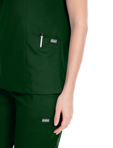 niaahinn Scrub Suit Set for Women Modern V-neck Top & Tapered Leg Jogger Pants with Drawstring Medical Nursing Uniforms Set (Deep Green, S) - Image 4