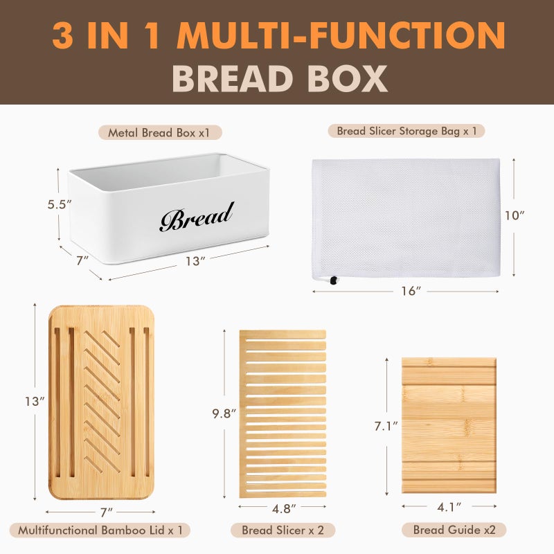 RYTOXILO Bread Slicer for Homemade Bread with Box, White Bread Storage for Kitchen Countertop with 3 in 1 Bamboo Lid, Bread Loaf Slicers Machine with Slicing Guide for Sandwich, Sourdough - Image 2