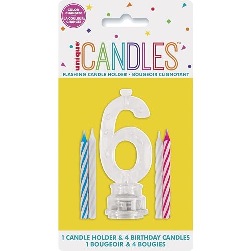 Unique Blue Plastic Number 6 Flashing Candle Holder With Birthday Candle Set - 1 Set - Elegant, Eye-catching & Durable - Perfect Cake Topper For Birthday Celebrations - Image 2
