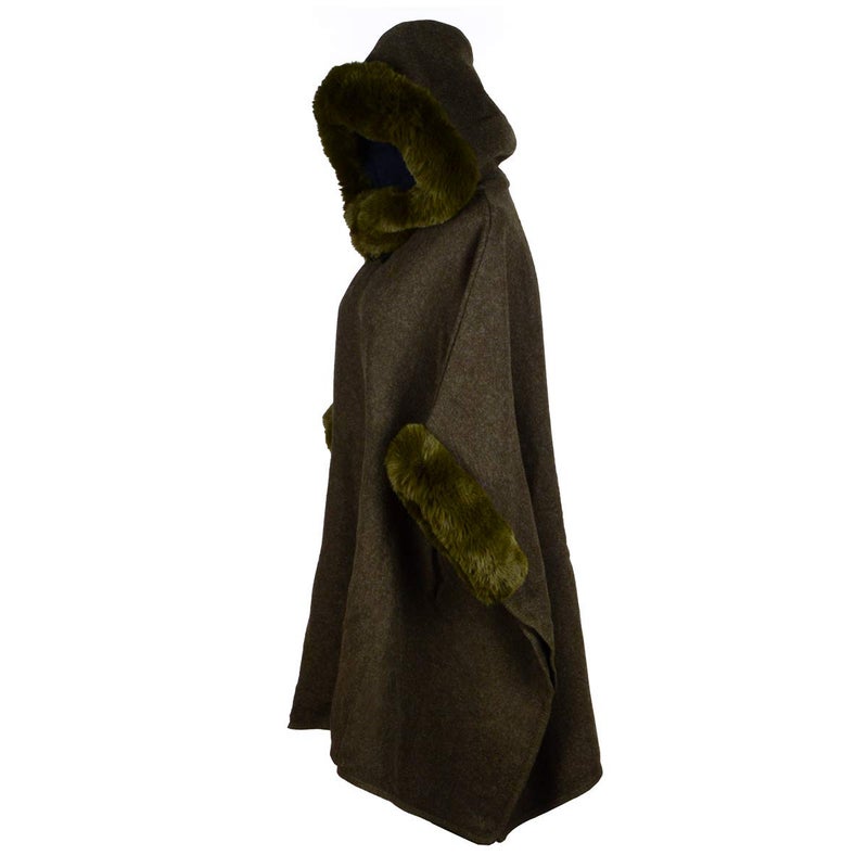 Iristide Women's Hooded Cloak Faux Rabbit Fur Cape Wrap Wool Coat Cardigan Poncho Warm (green) - Image 1