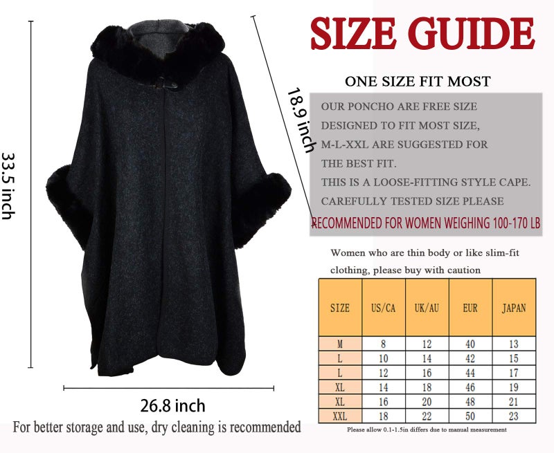 Iristide Women's Hooded Cloak Faux Rabbit Fur Cape Wrap Wool Coat Cardigan Poncho Warm (green) - Image 4