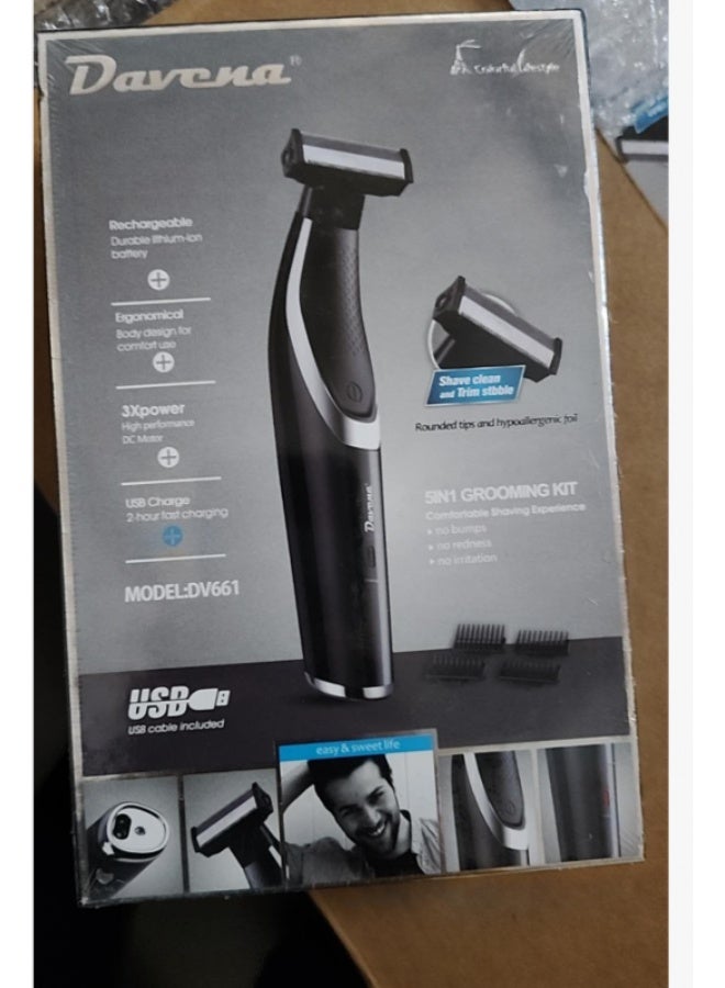 Davena 5-in-1 Electric Grooming Kit for Men – Rechargeable Beard & Body Trimmer with USB Charging – Model DV661