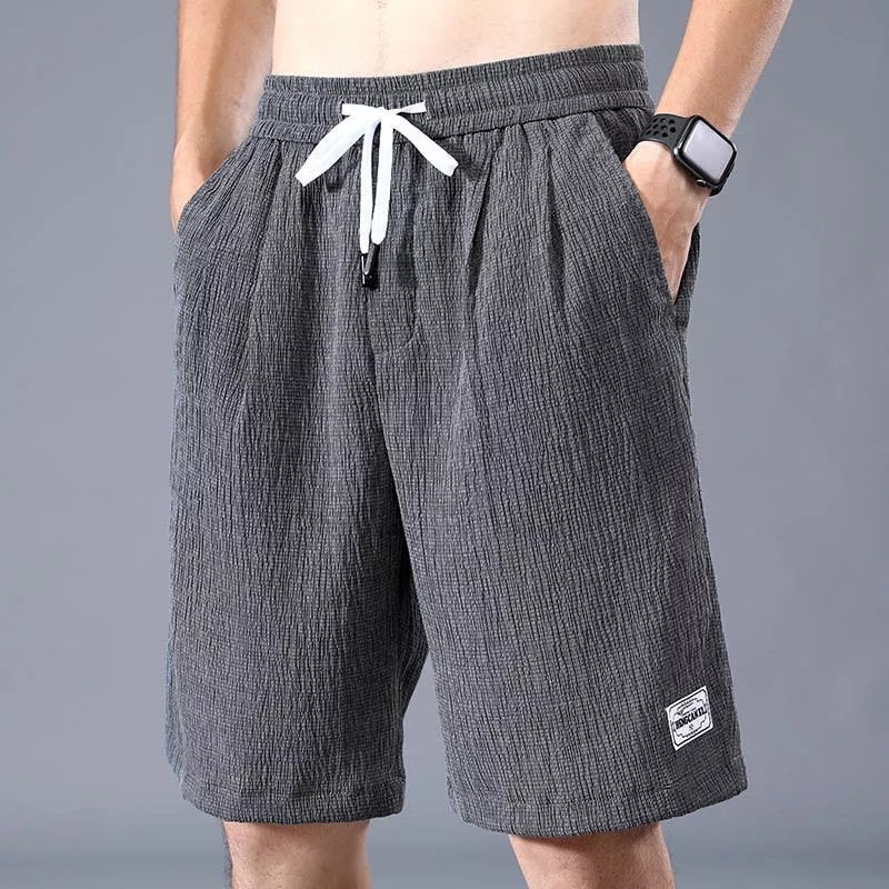 Mens Ice Silk Shorts, Thin Sports Pleated Five-Point Pants, Loose Straight-Leg Fashion Trendy Casual Beach Shorts Dark gray [shorts]
