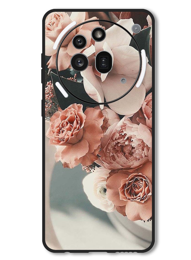 Theodor Case Compatible with Nothing Phone 3a Pro Protection Shockproof Bumper Cover Peach Roses - Image 1