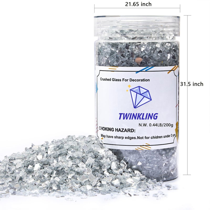 TWINKLING High Luster Crushed Glass, Broken Glass, Glass Gems Chips for DIY Resin Art Epoxy Crafts, Nail Art, Geode Painting, 1-3mm(200g) (Both-Side Mirror) - Image 5