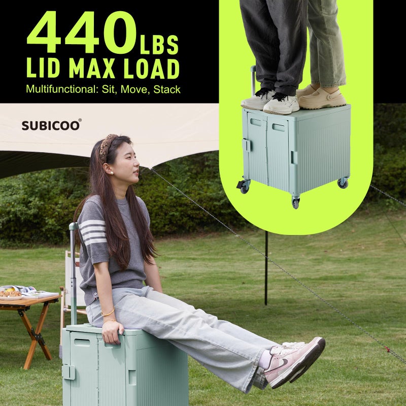 SUBICOO Folding Utility Cart Portable Rolling Crate Handcart Shopping Trolley Collapsible Tool Box, with Lid, on Rotate Wheels, for Grocery, Shopping, Office, Teacher, Camp,File (Green) - Image 4