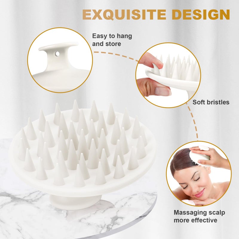 Meartchy Silicone Scalp Massager Shampoo Brush, Scalp Brush for Hair Growth & Dandruff Removal, Hair Scrubber Scalp Stimulator Exfoliator Brush with Soft Bristles for Wet Dry Scalp Care (White) - Image 3