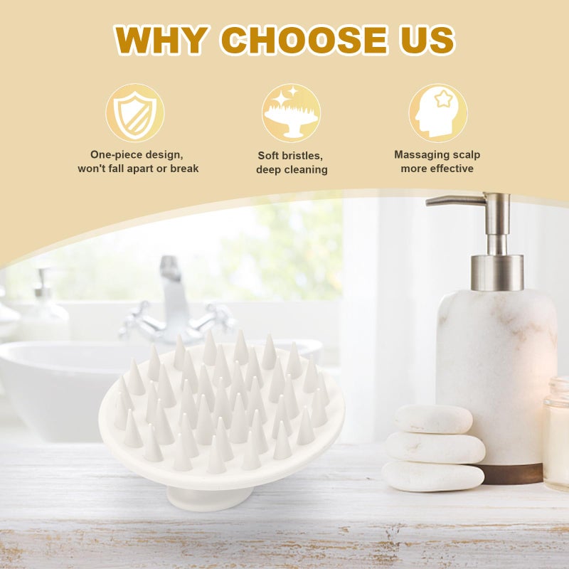 Meartchy Silicone Scalp Massager Shampoo Brush, Scalp Brush for Hair Growth & Dandruff Removal, Hair Scrubber Scalp Stimulator Exfoliator Brush with Soft Bristles for Wet Dry Scalp Care (White) - Image 5