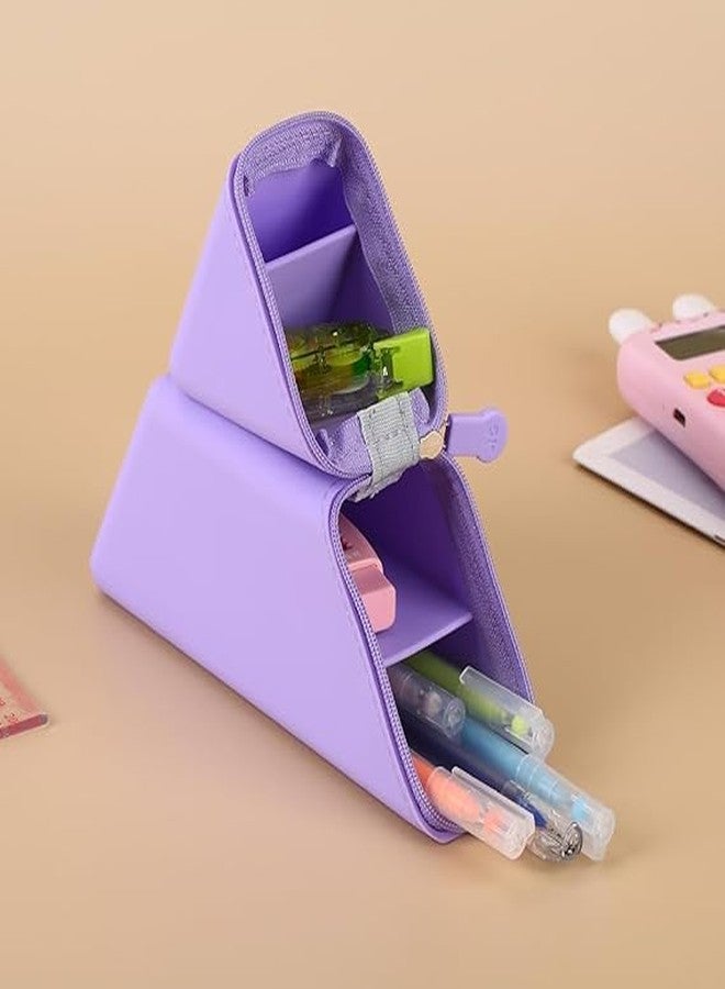 JOYBOOS Pencil Case with Stand | Self-Standing Silicone Pencil Case with Foldable Desk Stand | Desktop Pen Pouch, Pencil Organizer & Makeup Tool Holder (1 PCS) - Image 2