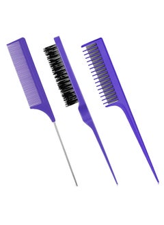 Patelai Patelai Hair Styling Tools Comb Set Includes 3Piece Hair Brush Teasing Comb Set for Women Back Combing Hair Purple 