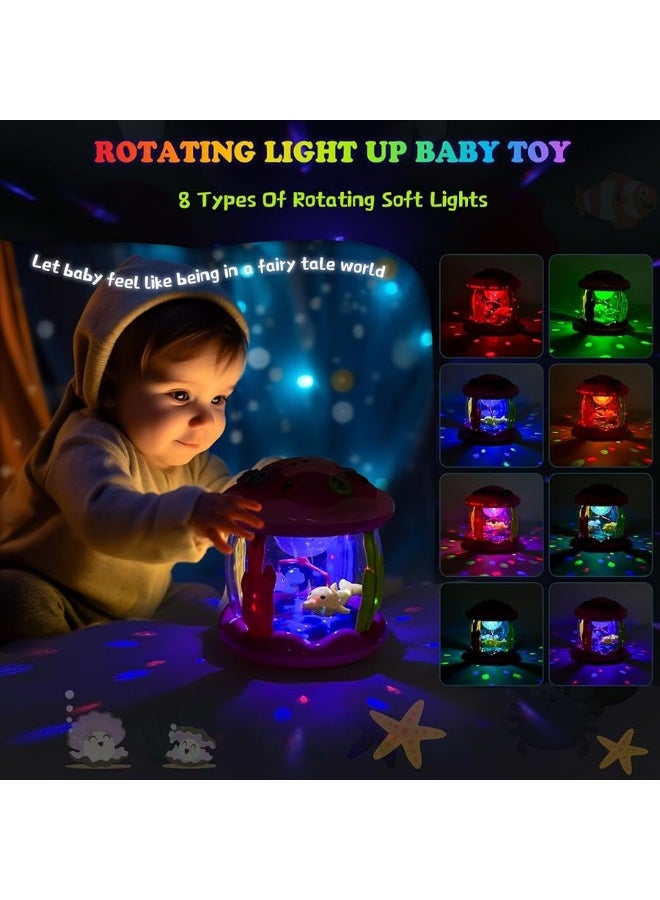 M SANMERSEN Baby Toys 6-12 Months - Babies Ocean Projector Light Up Musical Toys for 12-18 Months Crawling Learning Tummy Time 1 2 Years Old Infant Boys Girls Gifts - Pink and Purple - Image 1