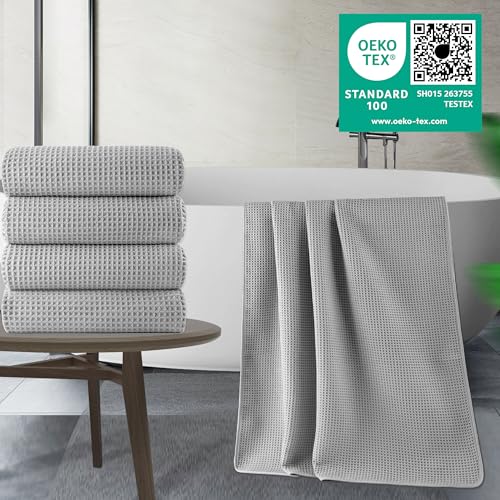 POLYTE Microfiber Oversize Quick Dry Lint Free Bath Towel, 60 x 30 in, 4 Pack (Waffle Weave) - Image 5