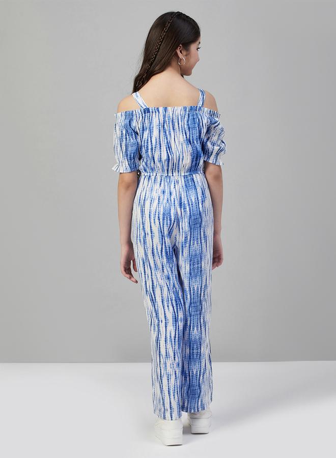Stylo Bug Girls Blue Tie-Dye Cold Shoulder Jumpsuit - Image 3