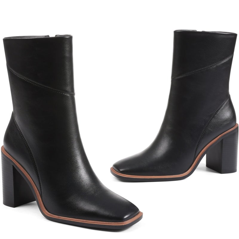 Lovee Cosee Black Leather Ankle Boots for Women 2025 Booties for Women Chunky Block Heel Square Toe Heeled Boots Comfort Casual Dress Fall Winter for Party Office Date Night Outfit Size 8 - Image 4