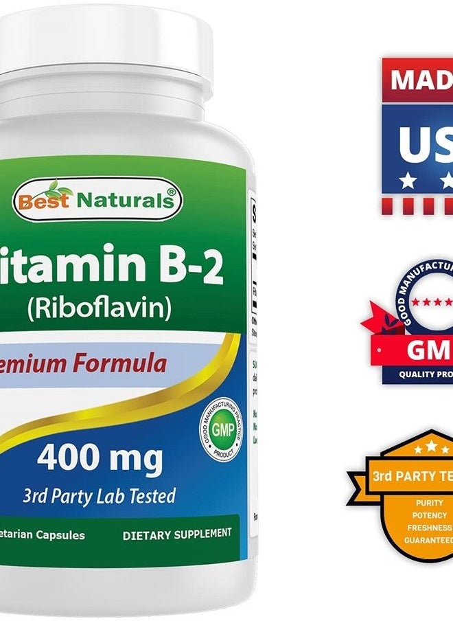 Best Naturals - Vitamin B2 (Riboflavin) 400mg - Migraine Relief - Veggie Capsules - Conezyme Precursor - 120 Count (120 Count (Pack of 1)) - Image 1