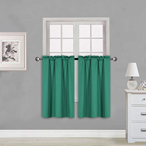 Elegant Home Decor Elegant Home 2 Short Panels Tiers Small Window Treatment Curtain Blackout 28" W X 36" L Each for Kitchen Bathroom # R5 (Teal) - Image 1