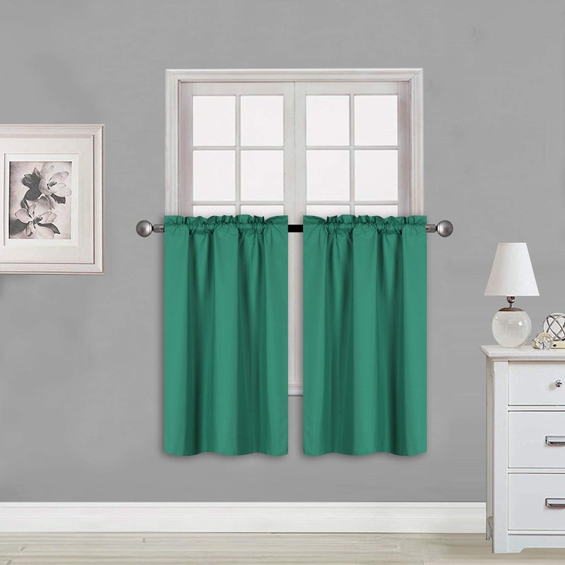 Elegant Home Decor Elegant Home 2 Short Panels Tiers Small Window Treatment Curtain Blackout 28" W X 36" L Each for Kitchen Bathroom # R5 (Teal) - Image 4