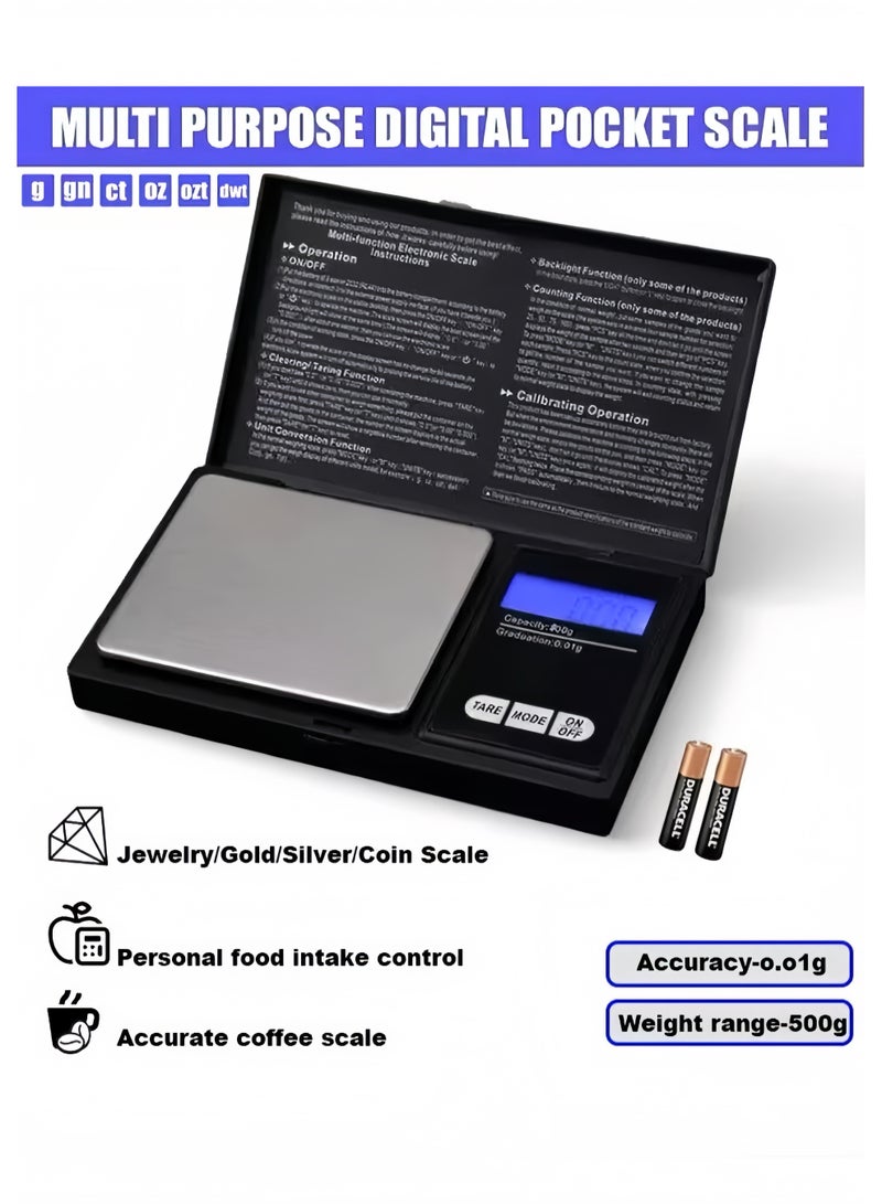 Lee Yon LCD Digital Scale Gold Jewelry Scale, Micro Gram Scale 0.1g-500g，Electronic Weighing Coffee Scale,Portable Pocket Scale（12.9*7.7*2 cm, Black) - Image 1