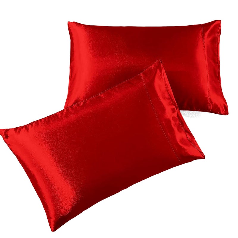 EDMUND Red Satin Silk Pillow Covers Beutifull Smooth Silk Mulburry Satin Pillow Cover for Hair Skin Red 20 x 30 Inche Pack of 2 - Image 1