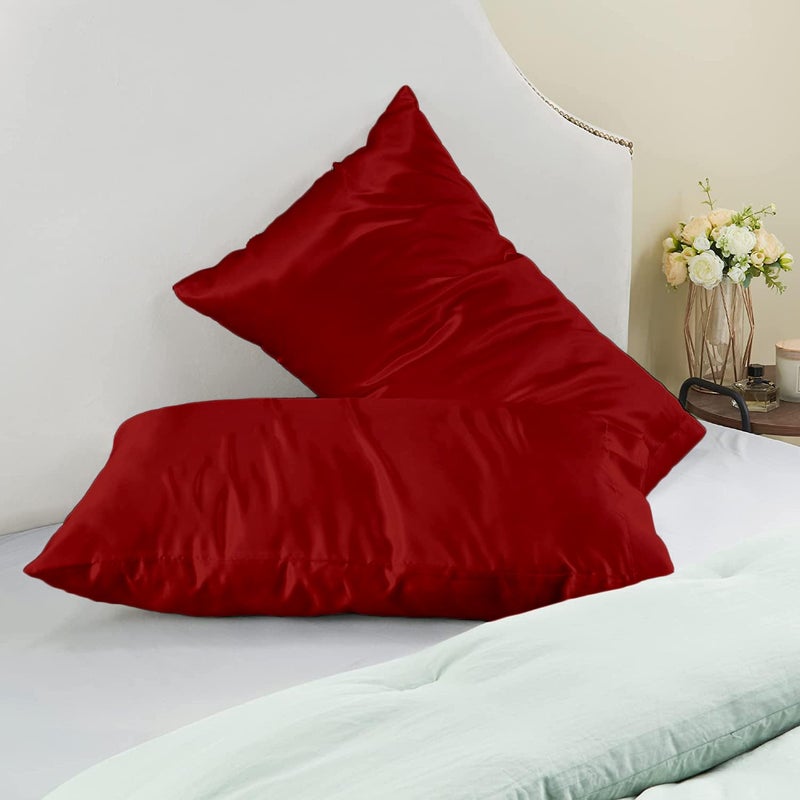 EDMUND Red Satin Silk Pillow Covers Beutifull Smooth Silk Mulburry Satin Pillow Cover for Hair Skin Red 20 x 30 Inche Pack of 2 - Image 2
