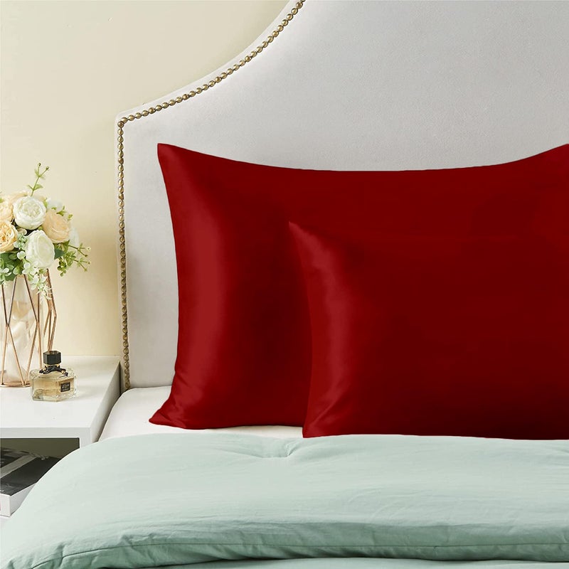 EDMUND Red Satin Silk Pillow Covers Beutifull Smooth Silk Mulburry Satin Pillow Cover for Hair Skin Red 20 x 30 Inche Pack of 2 - Image 5