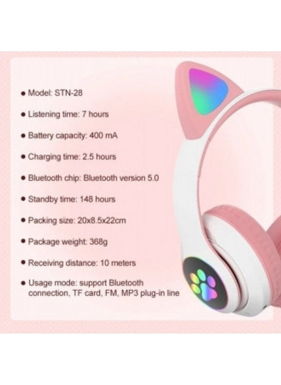 LED Lighted STN28 Cat Ear Bluetooth Wireless Headphones Cat Ear Cute Wireless Bluetooth 5.0 LED Lighted Cat Stylish Over-Ear - pzsku/Z3967D475949622C56667Z/45/_/1740652695/ca3e4bf9-e12b-4e14-9545-dbfd21928666