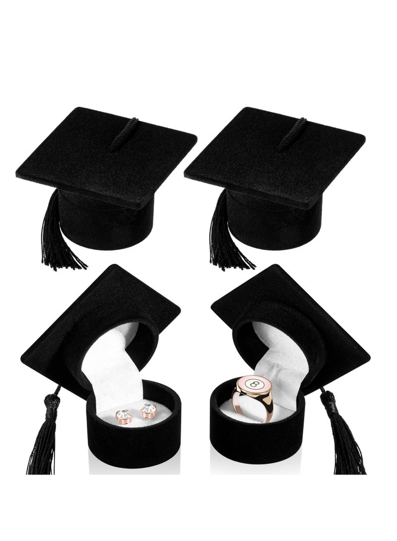 SYOSI 4 قطع علبة خواتم قبعة التخرج لمدرسة ثانوية لهدايا المجوهرات علبة هدايا التخرج علبة خاتم الفصل الدراسي لمدرسة ثانوية علبة أقراط قبعة إبداعية لحفل تخرج مدرسة 2023 لاحتفالات الحفلات - Image 1
