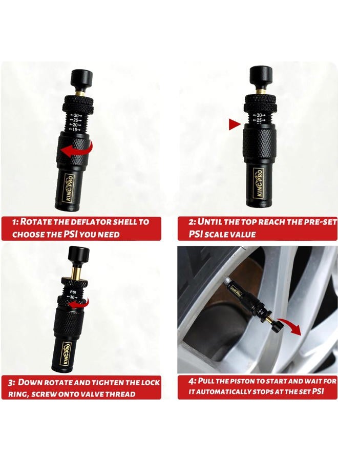 KING-PRO Adjustable Auto-Stop Tire Deflator Valve Kit, 4 PCS Screw-on Tyre Air Down Tool (10-30 PSI) for Offroad 4x4 Vehicle Accessories - Image 4