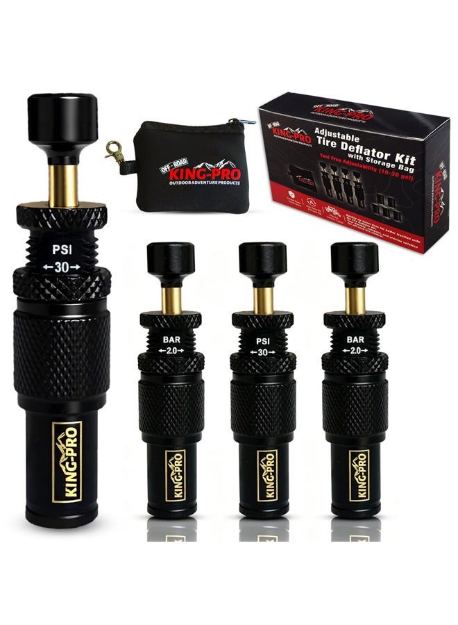 KING-PRO Adjustable Auto-Stop Tire Deflator Valve Kit, 4 PCS Screw-on Tyre Air Down Tool (10-30 PSI) for Offroad 4x4 Vehicle Accessories - Image 1