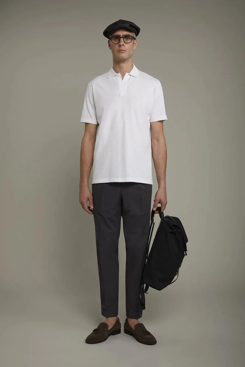 Men's short sleeve button-less polo - White