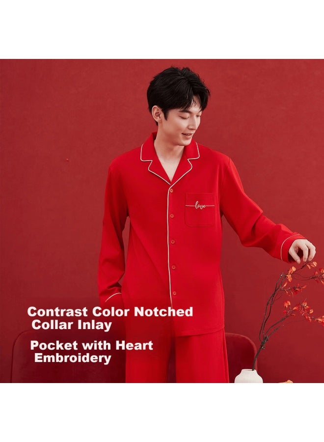 Top melon Dingguagua Dingguagua Men's Pure Cotton Red New Year Wedding Couple Long Sleeve Homewear Set China Red 185 - Image 3