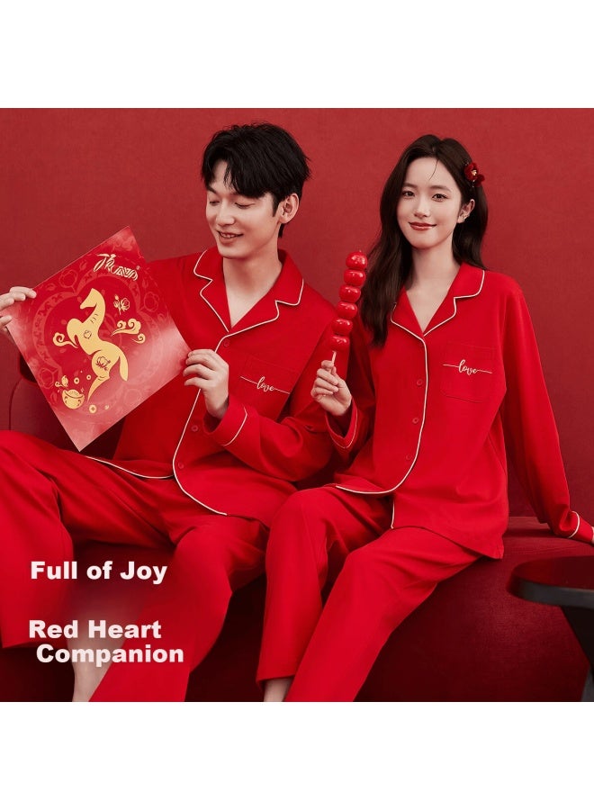 Top melon Dingguagua Dingguagua Men's Pure Cotton Red New Year Wedding Couple Long Sleeve Homewear Set China Red 185 - Image 2