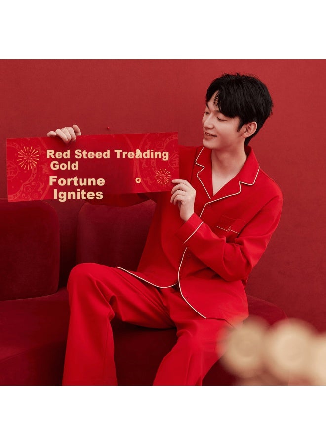 Top melon Dingguagua Dingguagua Men's Pure Cotton Red New Year Wedding Couple Long Sleeve Homewear Set China Red 185 - Image 1