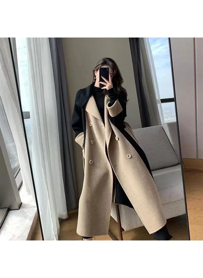 Beauenty Winter 2024 Hepburn Style Long Woolen Coat for Women Black  - Image 1