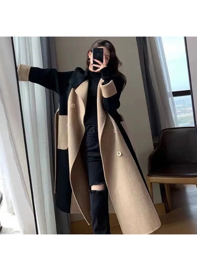 Beauenty Winter 2024 Hepburn Style Long Woolen Coat for Women Black  - Image 2