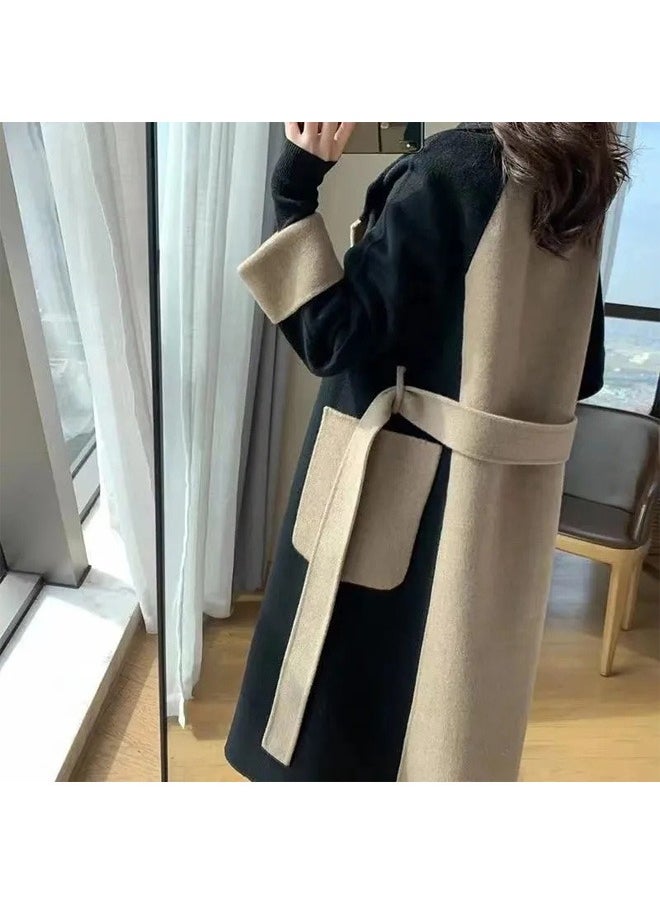 Beauenty Winter 2024 Hepburn Style Long Woolen Coat for Women Black  - Image 5