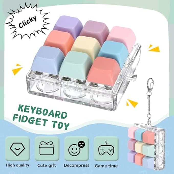 Axlksia Keyboard Fidget Toy, Fidget Clicker Keyboard Fidget Keychain, Button Fidget Gifts for Adults to Relieve Stress and Pass Time (Colorful) (Style C) - Image 3