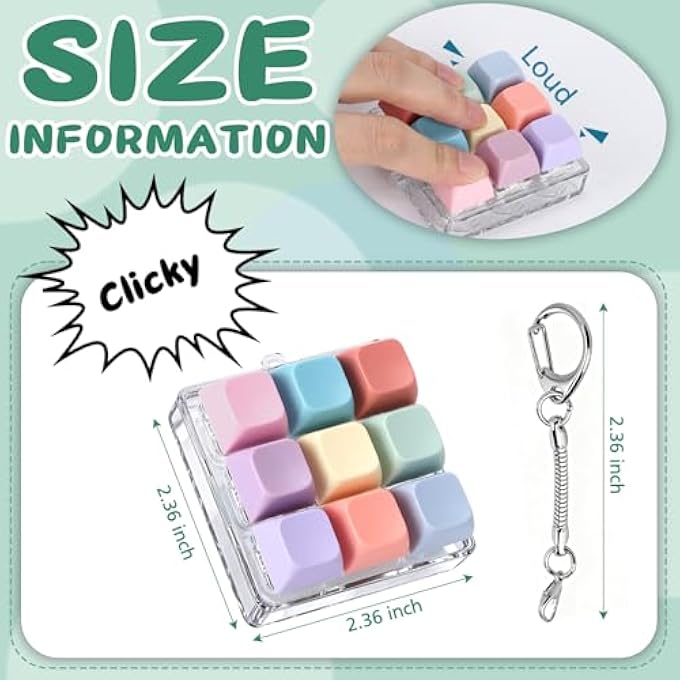 Axlksia Keyboard Fidget Toy, Fidget Clicker Keyboard Fidget Keychain, Button Fidget Gifts for Adults to Relieve Stress and Pass Time (Colorful) (Style C) - Image 2