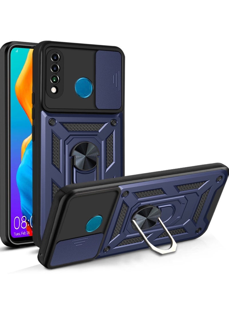 Case Cover Shockproof Windows Protective Case with Camera Protection and Metal Ring Compatible with Huawei P30 Lite (Blue)