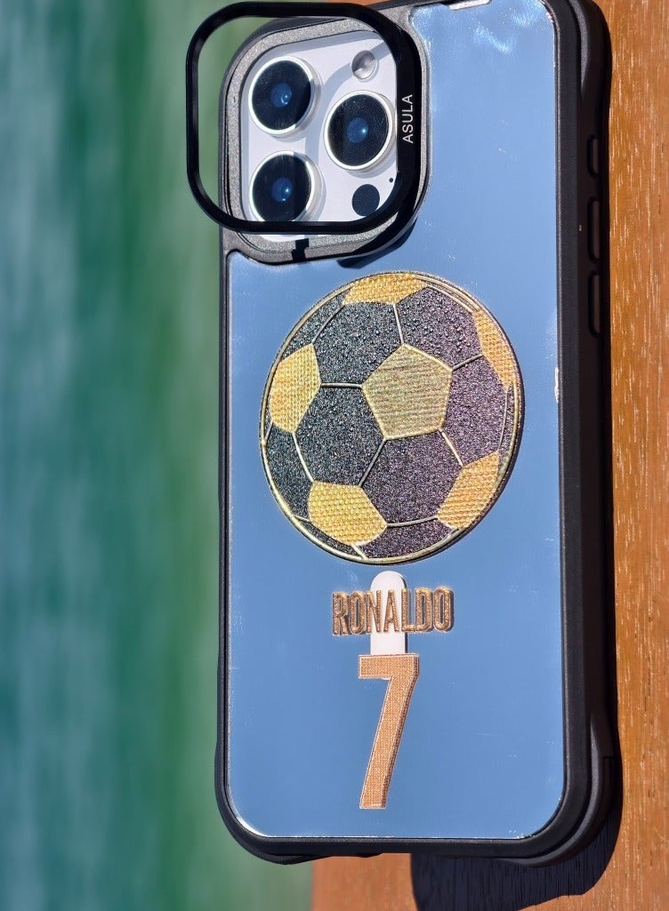 أسيل تك حافظة iPhone 16 Pro ، حلقة مغناطيسية ، غطاء مرآة قابل للتبديل ، حماية من سقوط الحواف المرتفعة الناعمة المضادة للانزلاق ، عدسة حماية الحامل غير المرئية المدمجة ، مرآة مرآة ذات نسيج ذهبي لكرة القدم 7 - Image 4