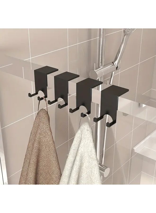 Black Heavy Duty Shower Hook Set 4 Pack No Drill Glass Door Towel Rack - Image 1