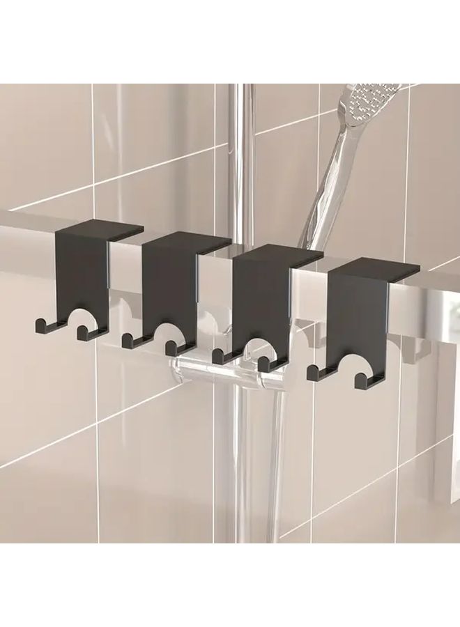 Black Heavy Duty Shower Hook Set 4 Pack No Drill Glass Door Towel Rack - Image 2