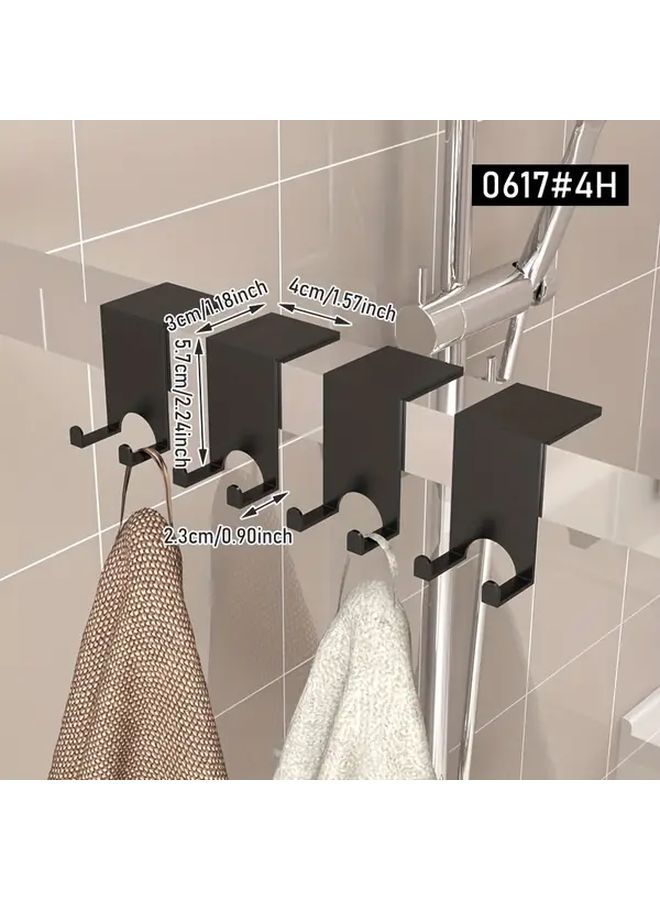 Black Heavy Duty Shower Hook Set 4 Pack No Drill Glass Door Towel Rack - Image 3